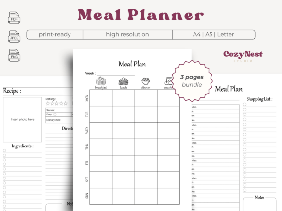 Download Meal Planner Template Recipe Card PDF - Plate Collection