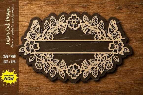 Download Floral Name Plate Frame Laser Cut Svg - Plate Collection