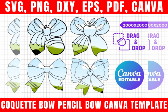 Download Coquette Bow Pencil Bow Canva Template - Plate Collection