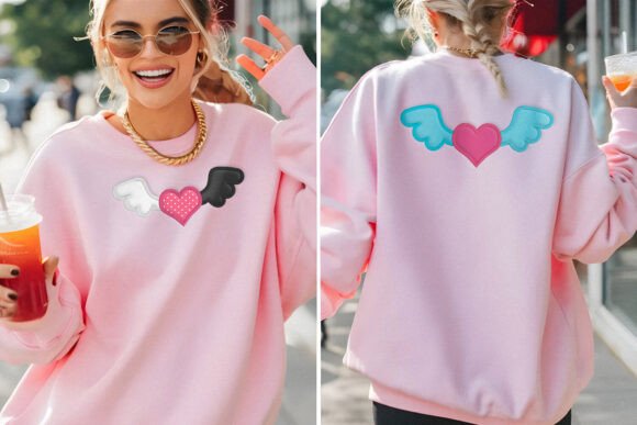 Download Heart with Wings Applique Embroidery - Applique embroidery Collection