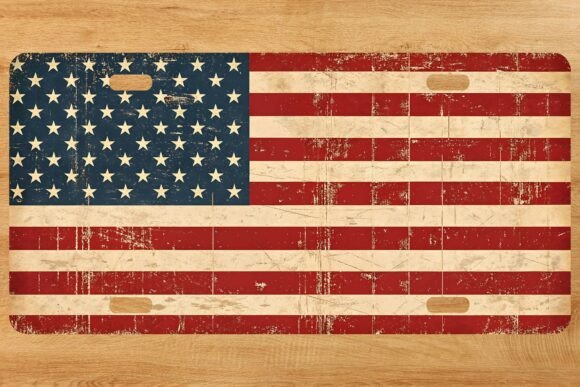 Download Vintage Usa Flag License Plate Png - Plate Collection