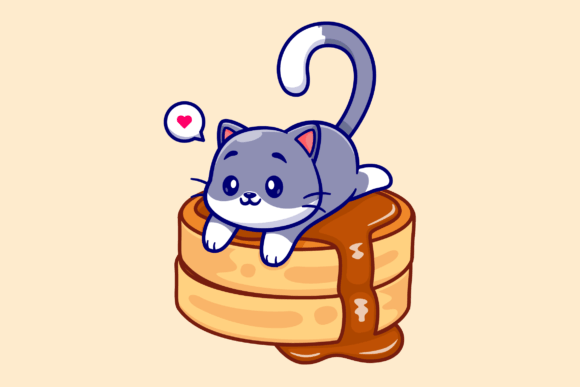 Download Cute Cat Laying on Pancake Cartoon - Premium Bundle