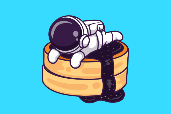 Download Cute Astronaut Laying on Pancake Cartoon - Premium Resources